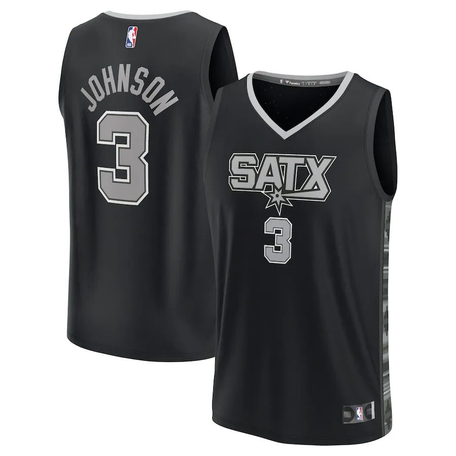 Men San Antonio Spurs 3 Keldon Johnson Fanatics Branded Black Statement Edition 2022-23 Fast Break Replica Player NBA Jersey